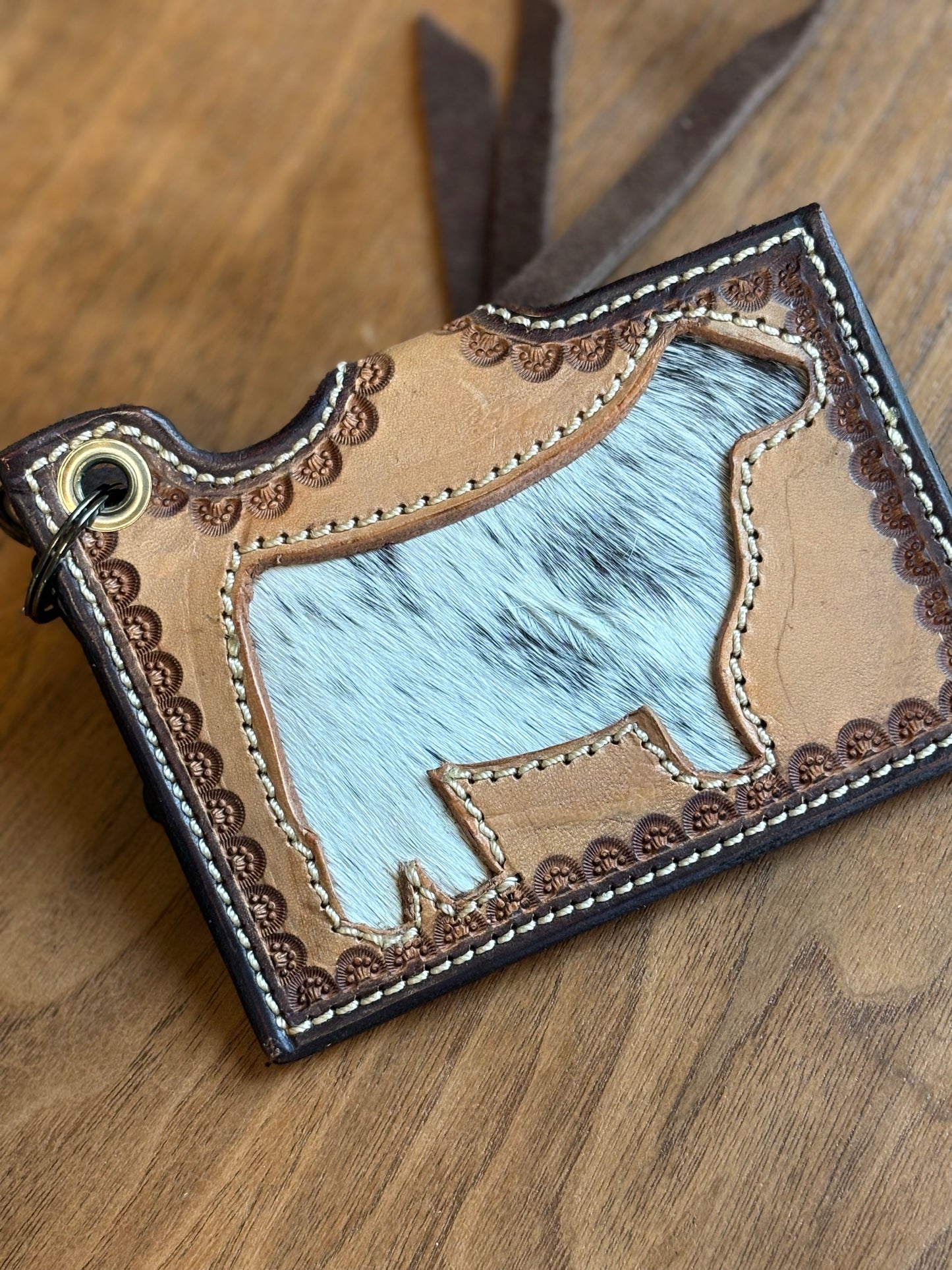 Show Calf Keychain Wallet with Hair on Hide Inlay